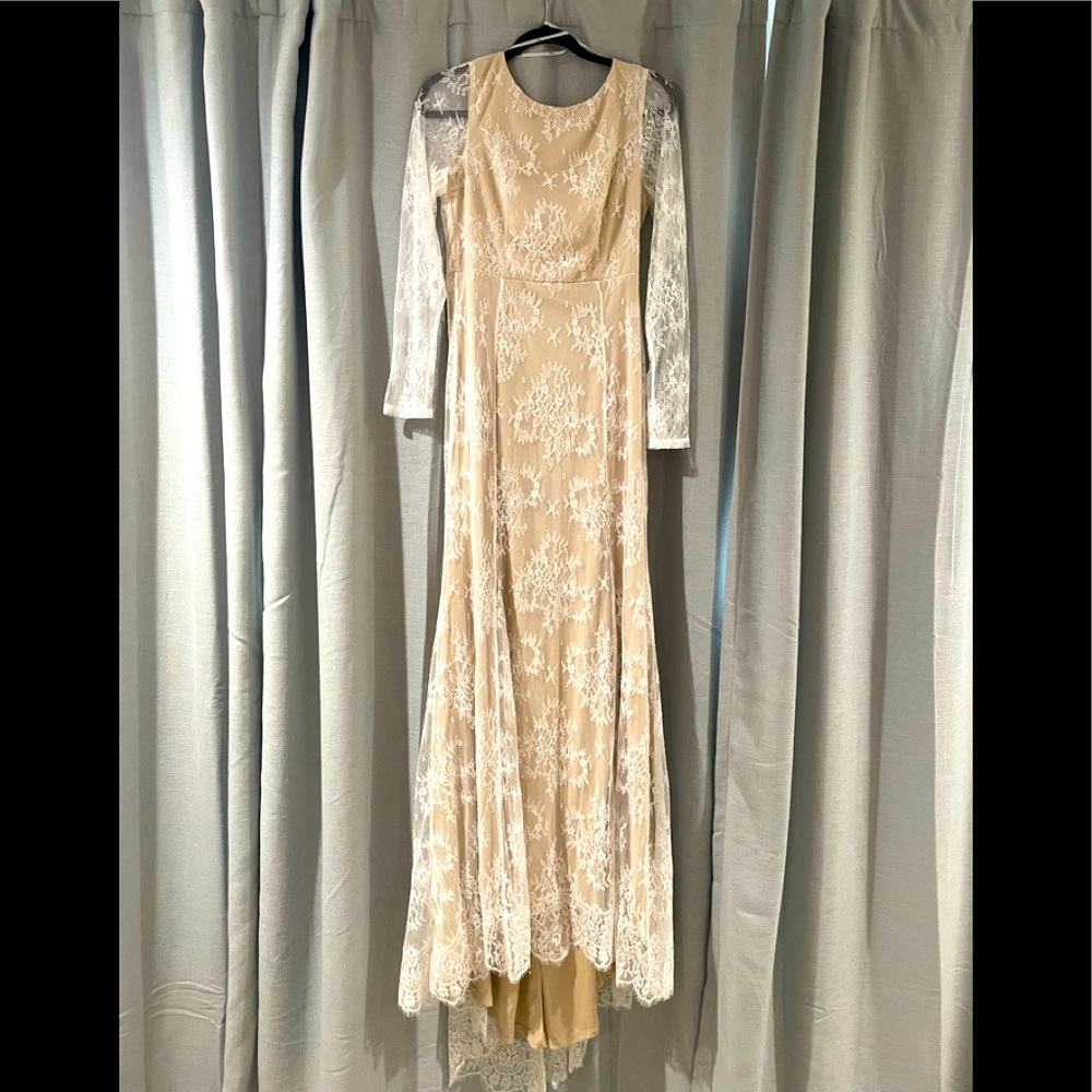 Lulus Promising Love Ivory Lace Long Sleeve Mermaid Maxi Dress